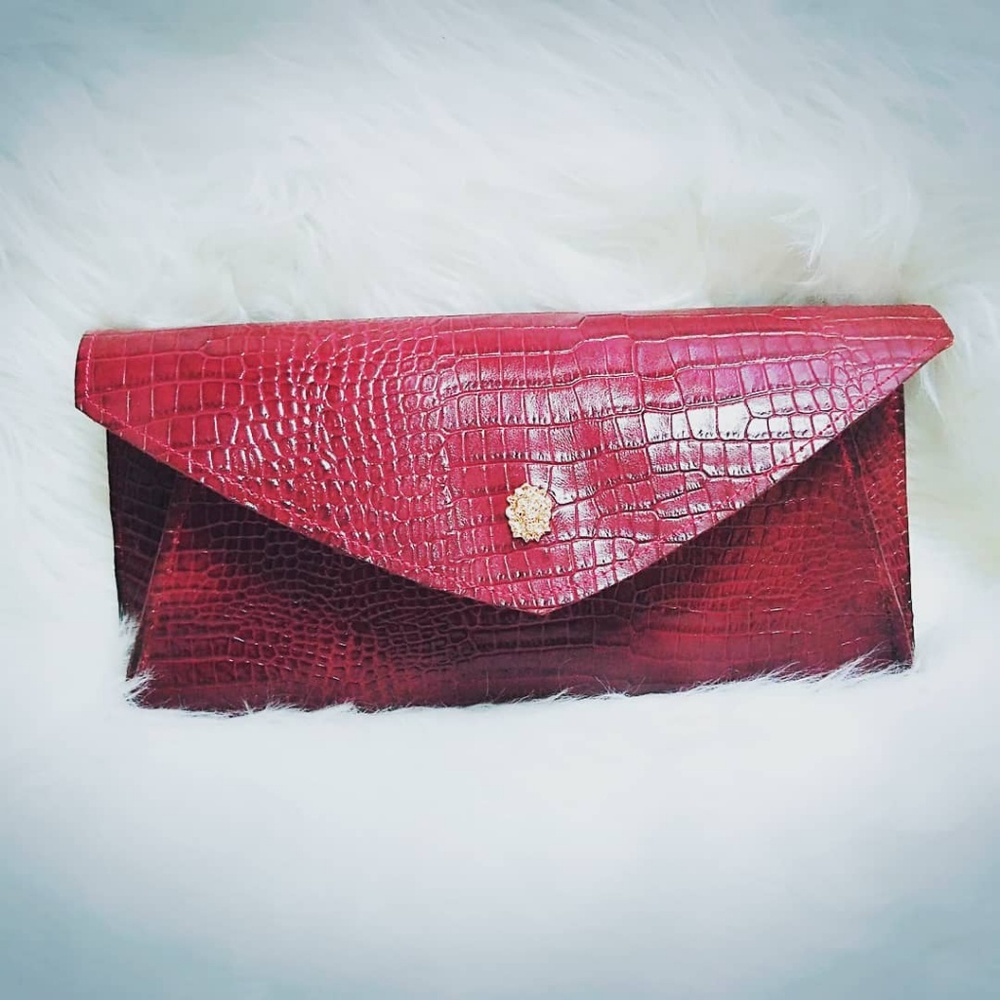 Crimsom Crocodile Print Leather